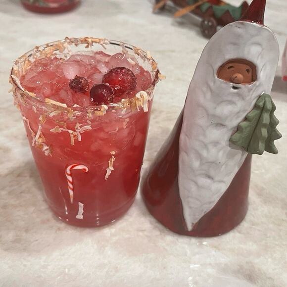 Anthropologie Christmas art glass juice glass or cocktail Candy Canes & Snowman - Picture 10 of 10